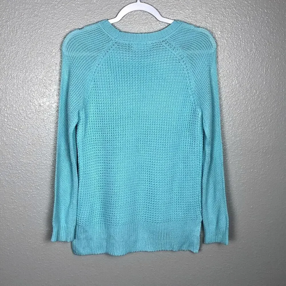 Size Small Light Blue Sweater Waffle Knit Texture Fall School Bright Long Sleeve